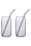 فیززی ست دو عددی لیوان نوشیدنی با نی از شیشه بروسلیکات مقاوم در برابر حرارت ظرفیت 420 سی‌سی - 9564