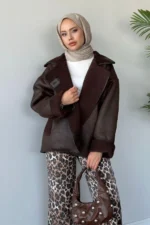 کت چرمی باغی قهوه‌ای - 9452