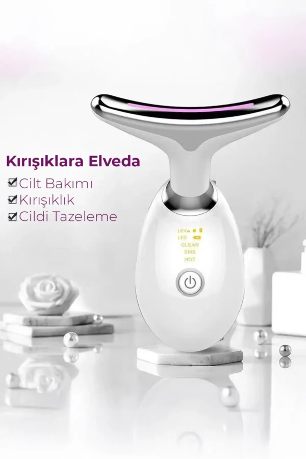 دستگاه ماساژ گردن و صورت – با نور LED، جریان میکرو EMS، گرمکن و ویبره - 8410