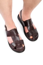 سندل مردانه چرم اصل مسینا، سندل چرم اصل، سندل با کفه ارتوپدیک، سبک و راحت - 9726