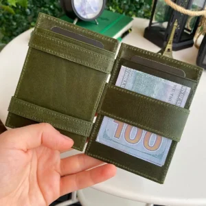 کیف پول سبز جادوگر با قابلیت حفاظت RFID از چرم طبیعی - لوتوس - 8480