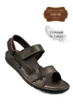 صندل مردانه چرم طبیعی قفل‌دار قهوه‌ای - 9721