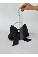 کیف دستی ابی با دسته نقره‌ای و فویونک دار - 9666