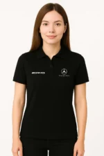تی‌شرت یقه polo مشکی جنس 100% پنبه با بافت نرم و تنفس‌پذیر برند AMG BENZ (یونیسکس) - 8590