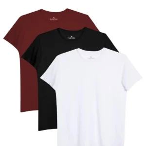 پک سه‌تایی تیشرت مشکی-سفید-بوردو رنگ با برش slim fit و یقه گرد از 0 پنبه - 8565