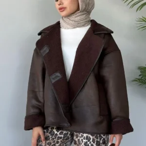 کت چرمی باغی قهوه‌ای - 9452