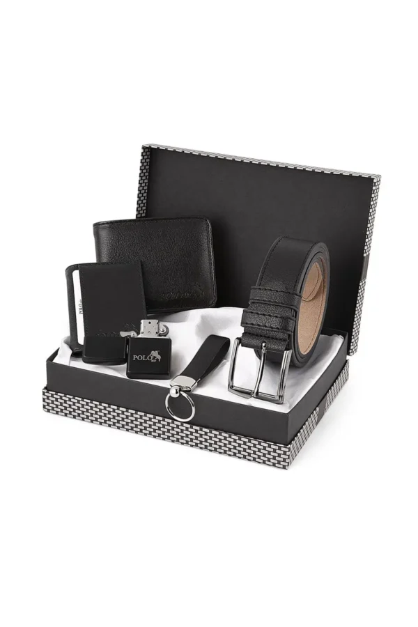 ست کیف کمری، کیف کارت، جاکلیدی، فندک هدیه‌ای سیاه - مدل ست-3012-chx - 8482