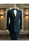 ست دامادی شلوار و کت دکمه‌دار یقه‌شال با طراحی slim fit به سبک ایتالیایی رنگ مشکی T12024 - 9386
