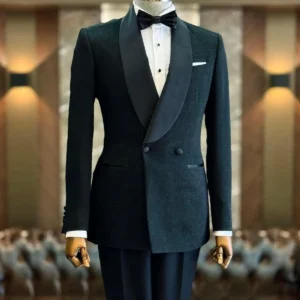ست دامادی شلوار و کت دکمه‌دار یقه‌شال با طراحی slim fit به سبک ایتالیایی رنگ مشکی T12024 - 9386