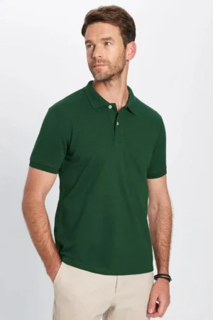 پک ۵ تایی تیشرت یقه‌ polo با طرح ساده در رنگ‌های قهوه‌ای، سرمه‌ای، سبز تیره، شن و مشکی از جنس پنبه و با فیت اسلیم - 10337