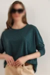 بلوز یقه گرد نیمه آستین سبز زمردی زنانه از جنس پشم و ویسکوز مدل BLZ-19002801 - 10509