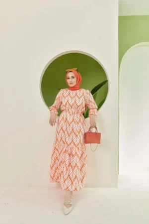 لباس تابستانی گلدار / آبی نارنجی - 10479