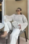 بلوز کرپ بافتنی سوراخ‌دار - 10496