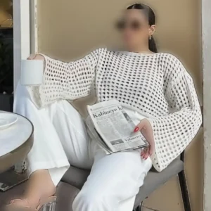 بلوز کرپ بافتنی سوراخ‌دار - 10496