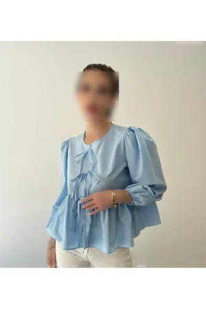 پیراهن نخی پاپلین با پاپیون - 9886