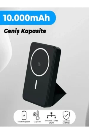 پاوربانک 10000mAh با توان 20 وات، قابل حمل و دارای استند چرمی لوکس و فناوری بی‌سیم مگ‌سیف - 10316