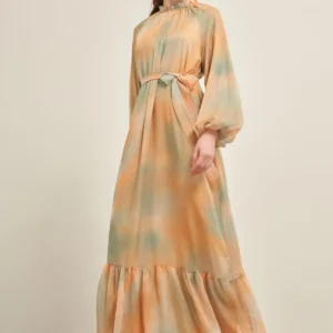 پیراهن ابریشمی ساتن زنانه نارنجی 31039 - 10473