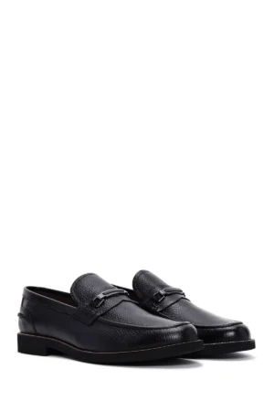 کفش loafer مردانه از چرم مشکی اصل، کفش روزمره و غیررسمی 25SFD6005FT - 10178