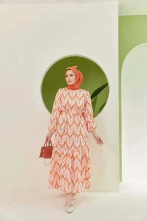 لباس تابستانی گلدار / آبی نارنجی - 10479