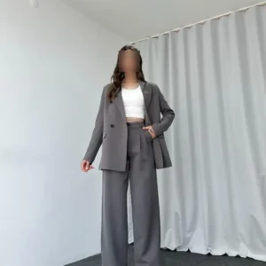 ست کت و شلوار زنانه اندازه بزرگ با آستر - 9868
