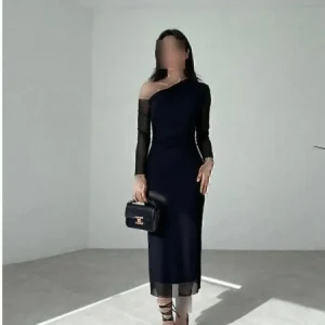 پیراهن توری یک شانه باز - 10398