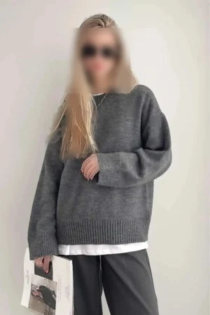 ژاکت پشمی اورسایز زنانه - یقه گرد با بافت نرم و لطیف - 10546