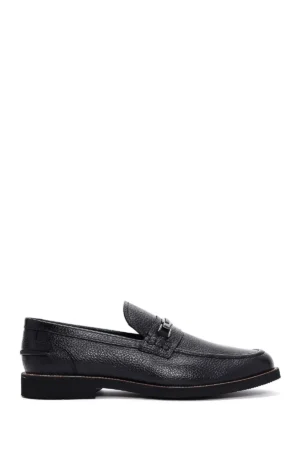 کفش loafer مردانه از چرم مشکی اصل، کفش روزمره و غیررسمی 25SFD6005FT - 10178