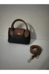 کیف دستی و دوشی کوچک چرمی مصنوعی زنانه مشکی-قهوه‌ای - 10619