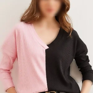 بلوز زنانه با رنگ‌های بلوکی صورتی و سیاه، با بافت نرم - کد BLZ-19002780 - 10518