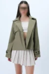 کت کوتاه فصلی زنانه سبز با دو جیب و آستر داخلی ALC-X14310 - 10540