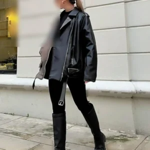 جاکت چرمی زنانه بلند سایز بزرگ - 10354