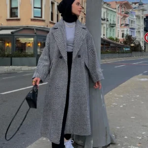 کاپشن پشمی بزرگ با الگوی ماهی پرنده - 10030