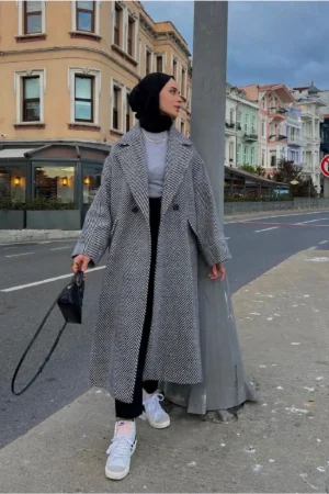 کاپشن پشمی بزرگ با الگوی ماهی پرنده - 10030