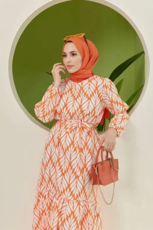 لباس تابستانی گلدار / آبی نارنجی - 10479