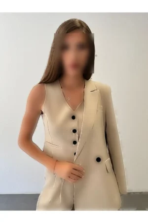 ست سه‌تکه شامل شلوار، جاکت و جلیقه با طرح خطی - 9867