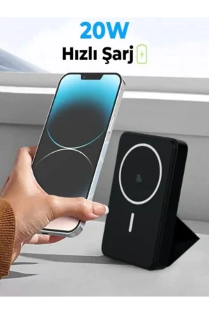 پاوربانک 10000mAh با توان 20 وات، قابل حمل و دارای استند چرمی لوکس و فناوری بی‌سیم مگ‌سیف - 10316