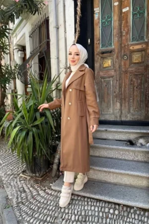 کاپشن پلار کروس زنانه / M0108 - قهوه‌ای - 10056