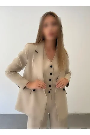 ست سه‌تکه شامل شلوار، جاکت و جلیقه با طرح خطی - 9867