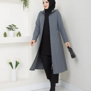 کاپشن کلاهدار زیپ‌دار با جیب از پارچه کَشِی - 10054