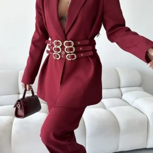 ست بلزر و شلوار با جزئیات طلایی - 9874