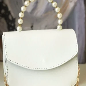 کیف دوشی و دستی زنانه با زنجیر طلایی و مروارید - 9757