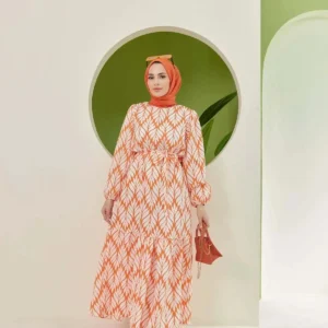 لباس تابستانی گلدار / آبی نارنجی - 10479