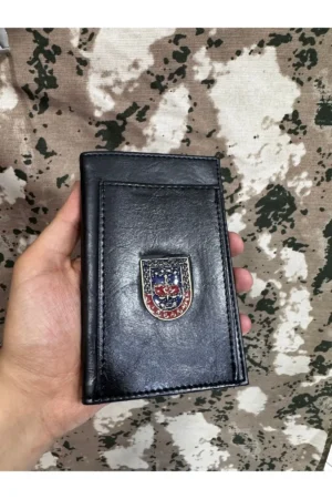 دفترچه یادداشت چرم طبیعی با نشان ژاندارمری – کیف چندکاربردی با بخش مخصوص تلفن - 10419