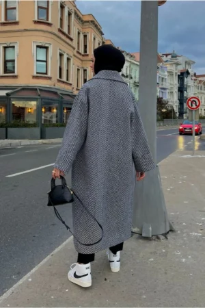 کاپشن پشمی بزرگ با الگوی ماهی پرنده - 10030