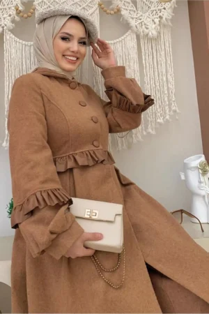 کاپشن با جزئیات پشمی زنانه مدل 5177 - 10069