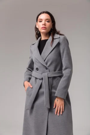 کاپشن متوسط با کمربند کراوزه خاکستری 3754 - 10032