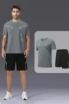 تیشرت و شلوارک ورزشی مردانه با طرح میکروپلی استر برای تمرینات دویدن و پیاده‌روی (ست دو قطعه) - 10121