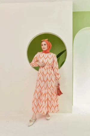 لباس تابستانی گلدار / آبی نارنجی - 10479