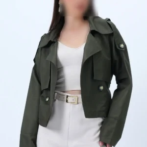 کت کوتاه زنانه با کمر بند به رنگ سبز زیتونی، مناسب فصول میان‌فصل - مدل ALC-X14313 - 10536