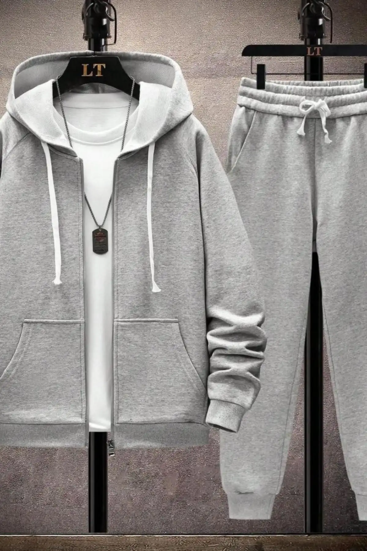 جاکت و شلوار ورزشی طوسی یکنواخت - 10129 جاکت و شلوار ورزشی طوسی یکنواخت - 10129